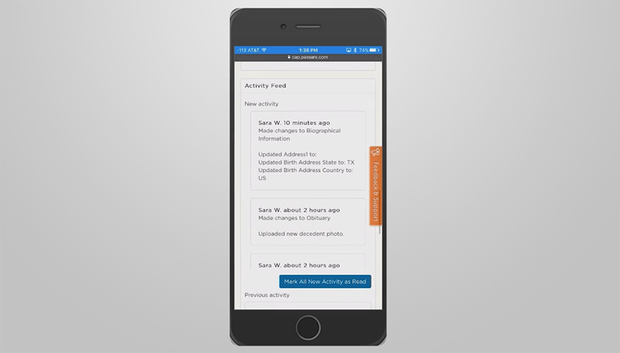 Passare: Activity feed