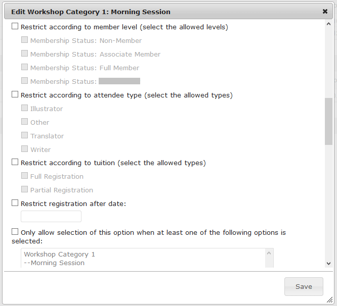 Workshop signup restrictions